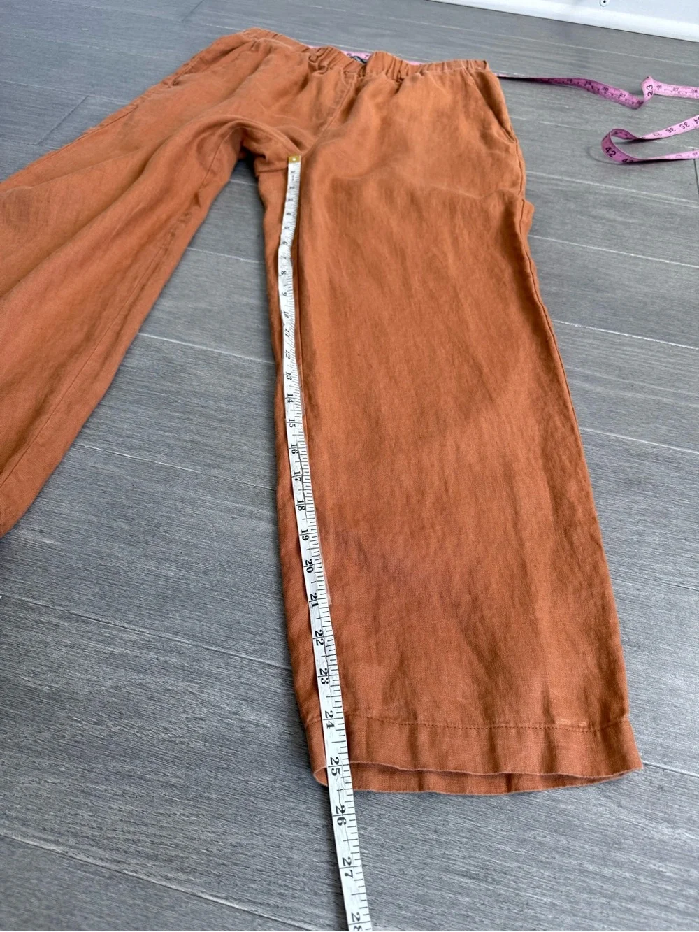 Quince 100% European Linen Pants Terracotta Rust Lagenlook Easy Pull-On Small S